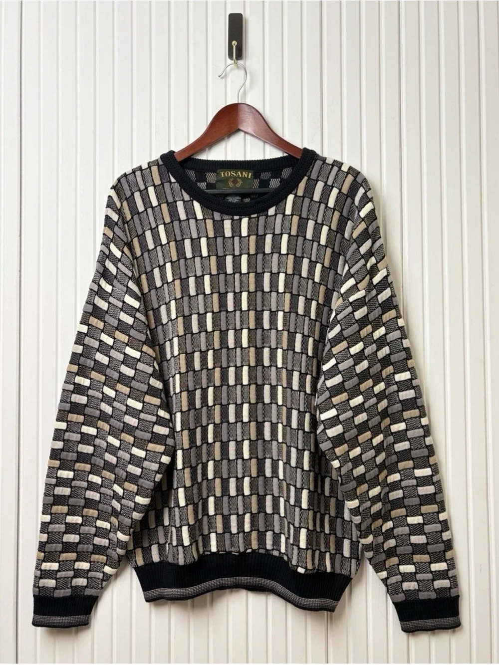 VTG 90s Tosani Sweater Mens L Textured 3D Knit Abstract Pullover Retro Chunky